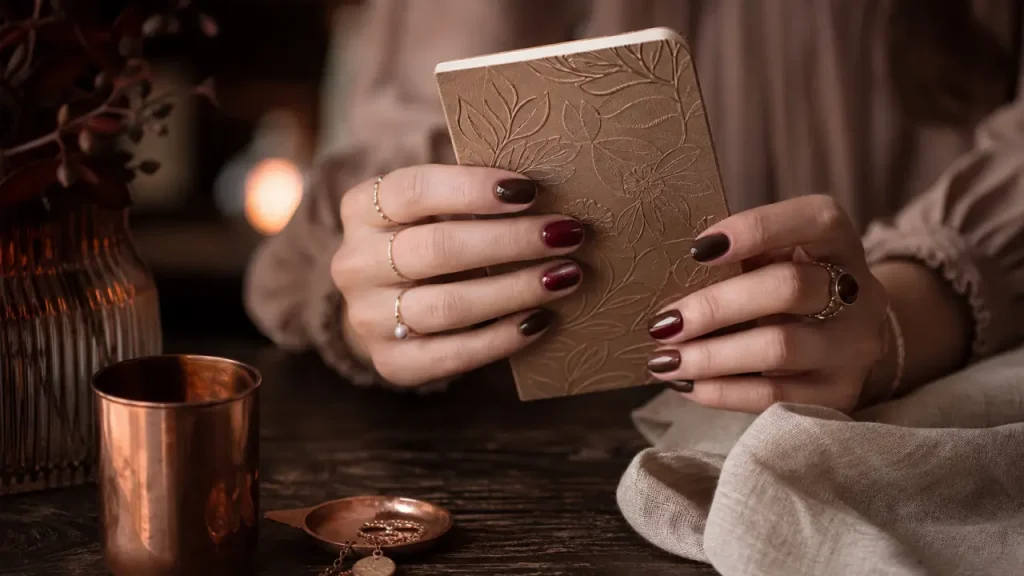 Couleur ongles automne 2025 : bruns café, rouge-bordeaux et Cat Eye sur ongles courts
