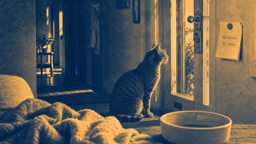 Est ce que les chats ont la notion du temps ? Chat près d’une porte, routine et repères