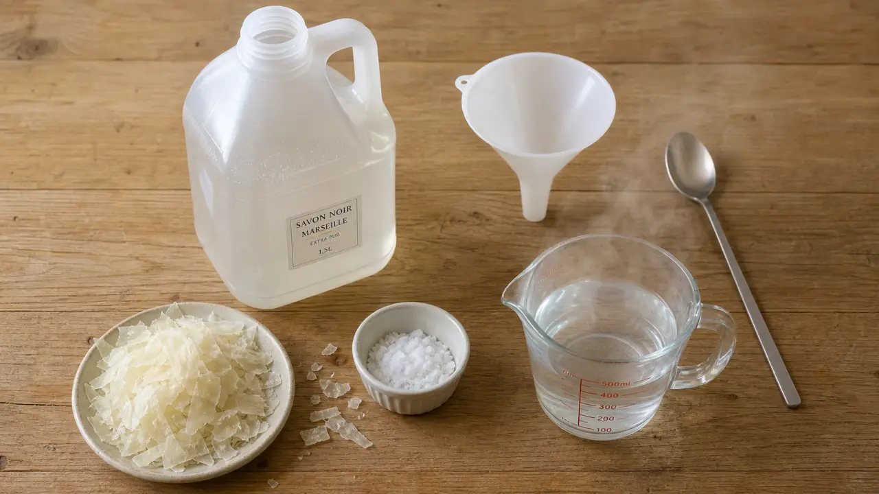 Lessive savon de marseille maison : 30 g de savon pour 1 L d’eau