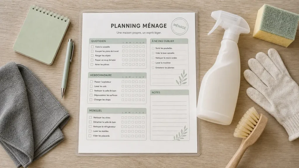 Ménage planning : checklist simple 15 minutes par jour