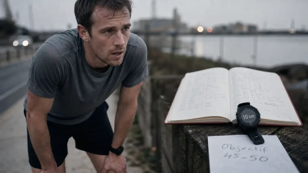 Préparer un 10km en 8 semaines : VMA et erreurs à éviter (runner au bord du trottoir)