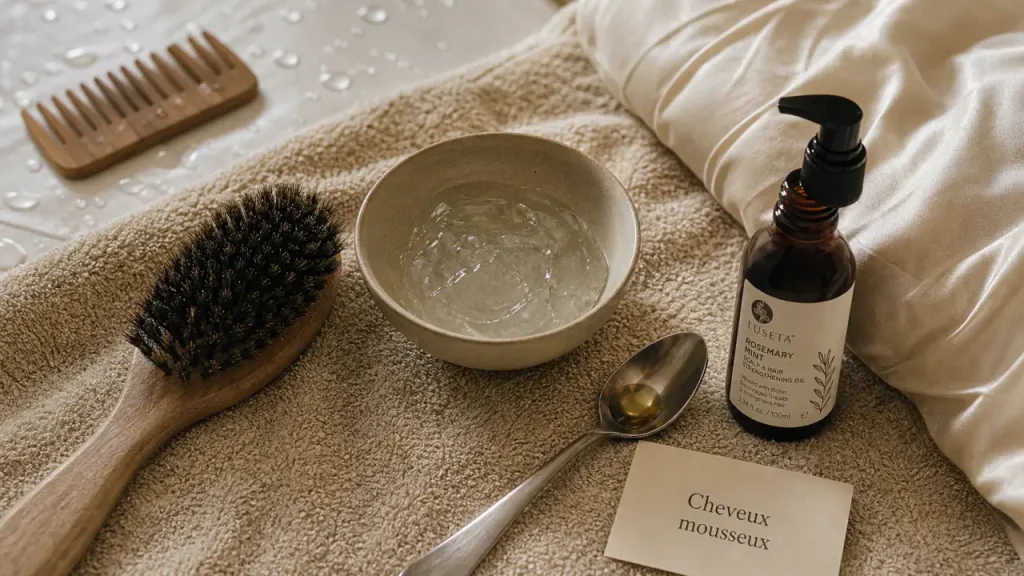 Cheveux mousseux remède naturel : gel hydratant et huile anti-frisottis