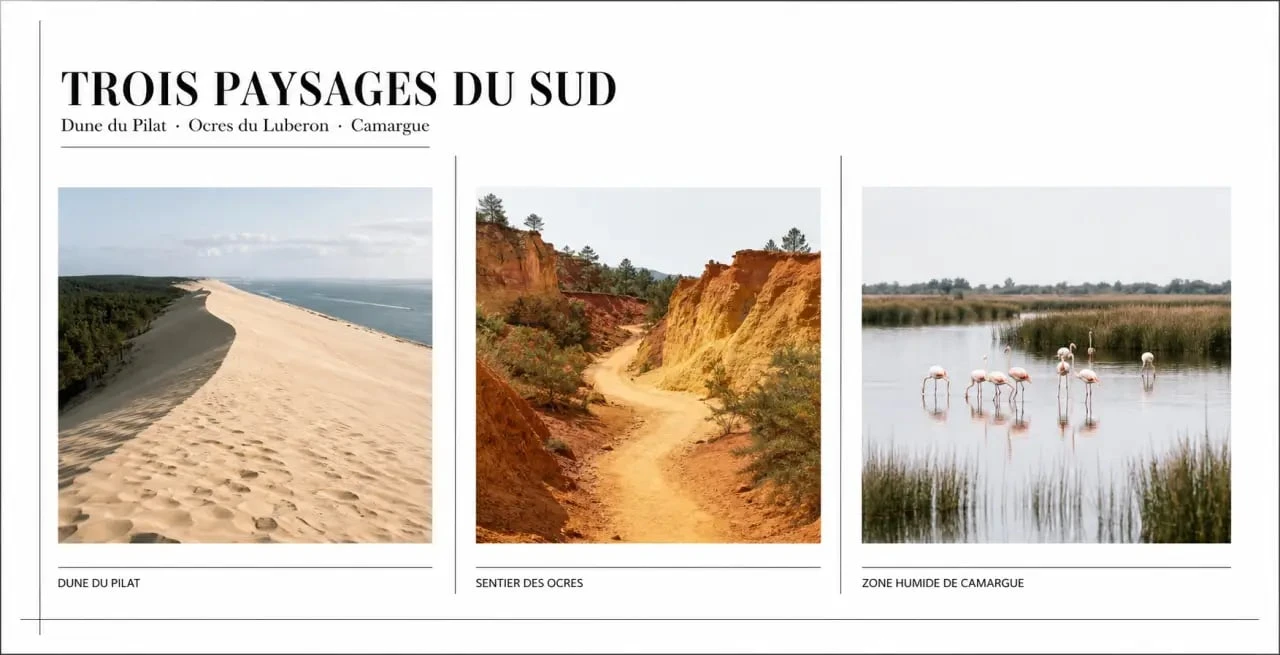 Vacances insolites france : triptyque de la Dune du Pilat, du Sentier des Ocres et de la Camargue