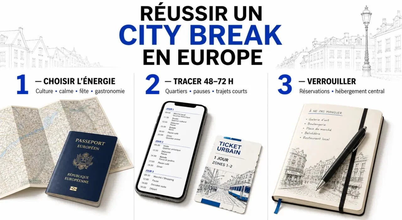 Réussir un city break en Europe avec une carte, une valise et un itinéraire de 48 heures