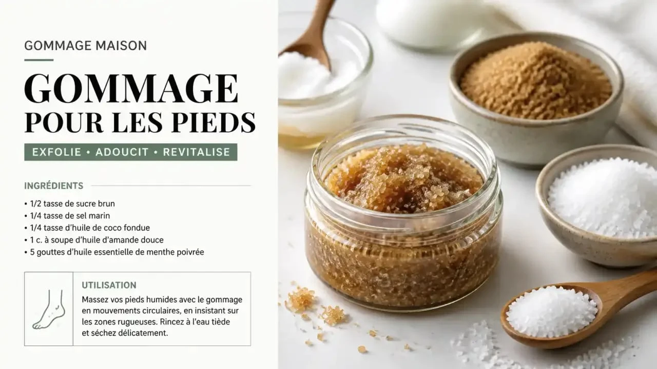 Gommage pour les pieds maison dans un pot en verre avec ingrédients naturels