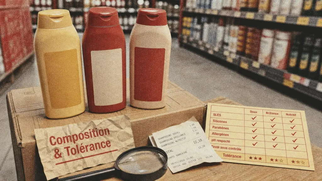 Meilleur shampoing supermarché : composition & tolérance, photos rayonnage et flacons