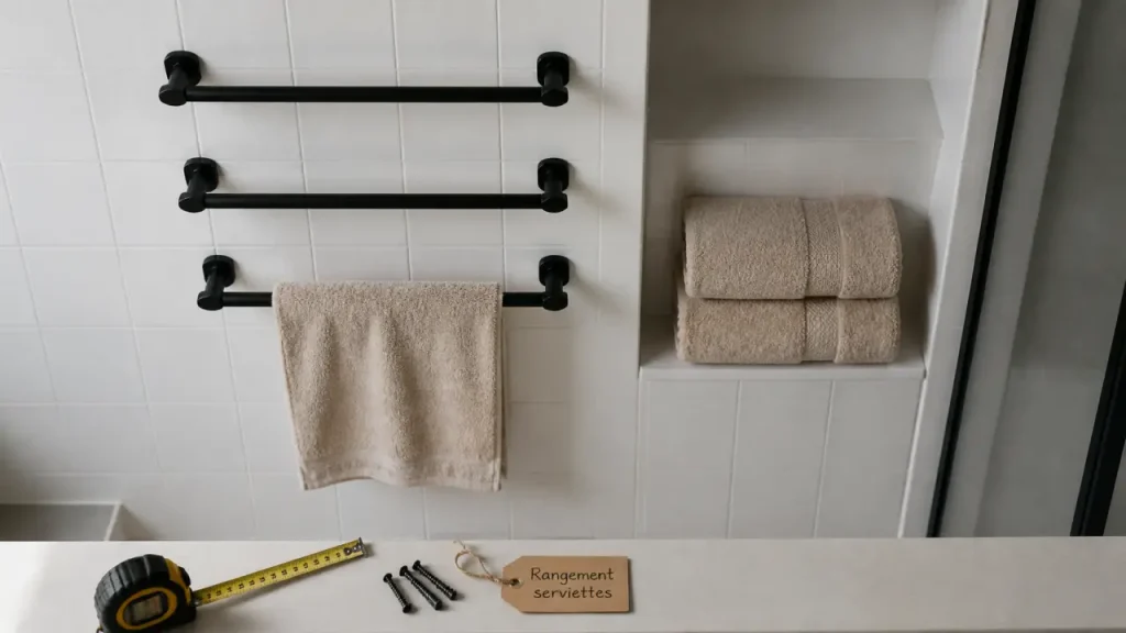Rangement serviette pour gagner de la place en petite salle de bain