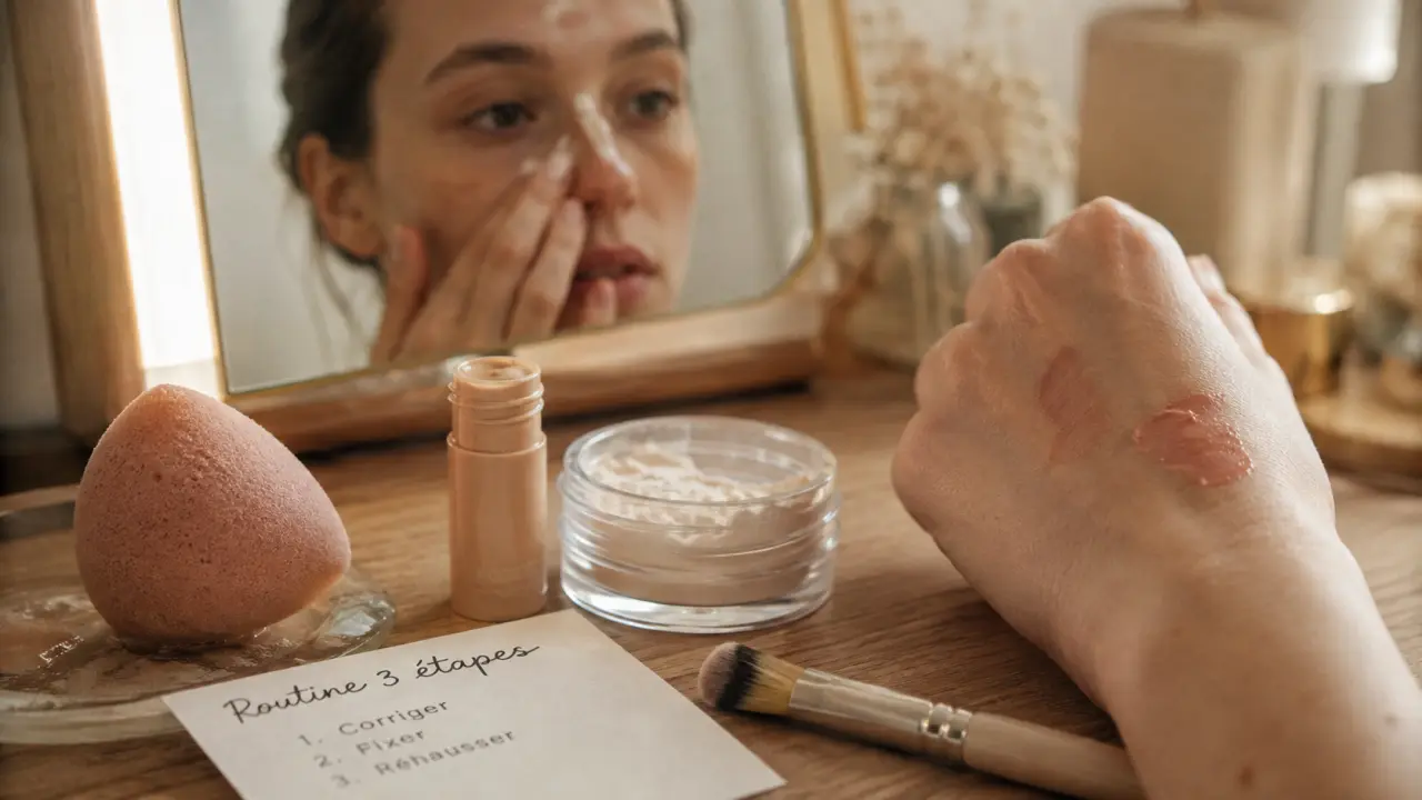 Conseils maquillage : éponge, correcteur et poudre pour un teint naturel sans retouche