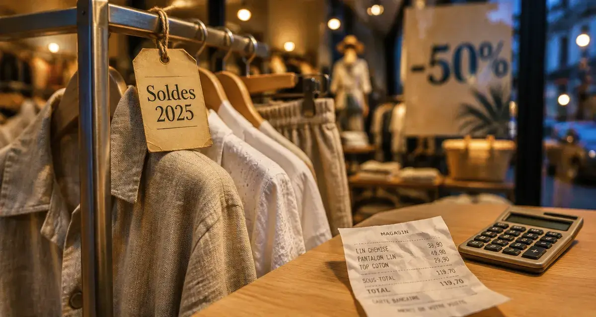 Soldes ete 2025 france : vitrine -50% et ticket de caisse